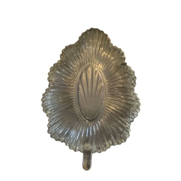 Vintage Federal Glass Lot of 2 Leaf Dish Ribbed Clear Crystal Classic Style - Picture 4 of 11